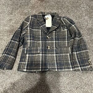 Boys Plaid Blazer Jacket Brown Blue Buttoned Kids Formal Size 8‎ Trish Scully